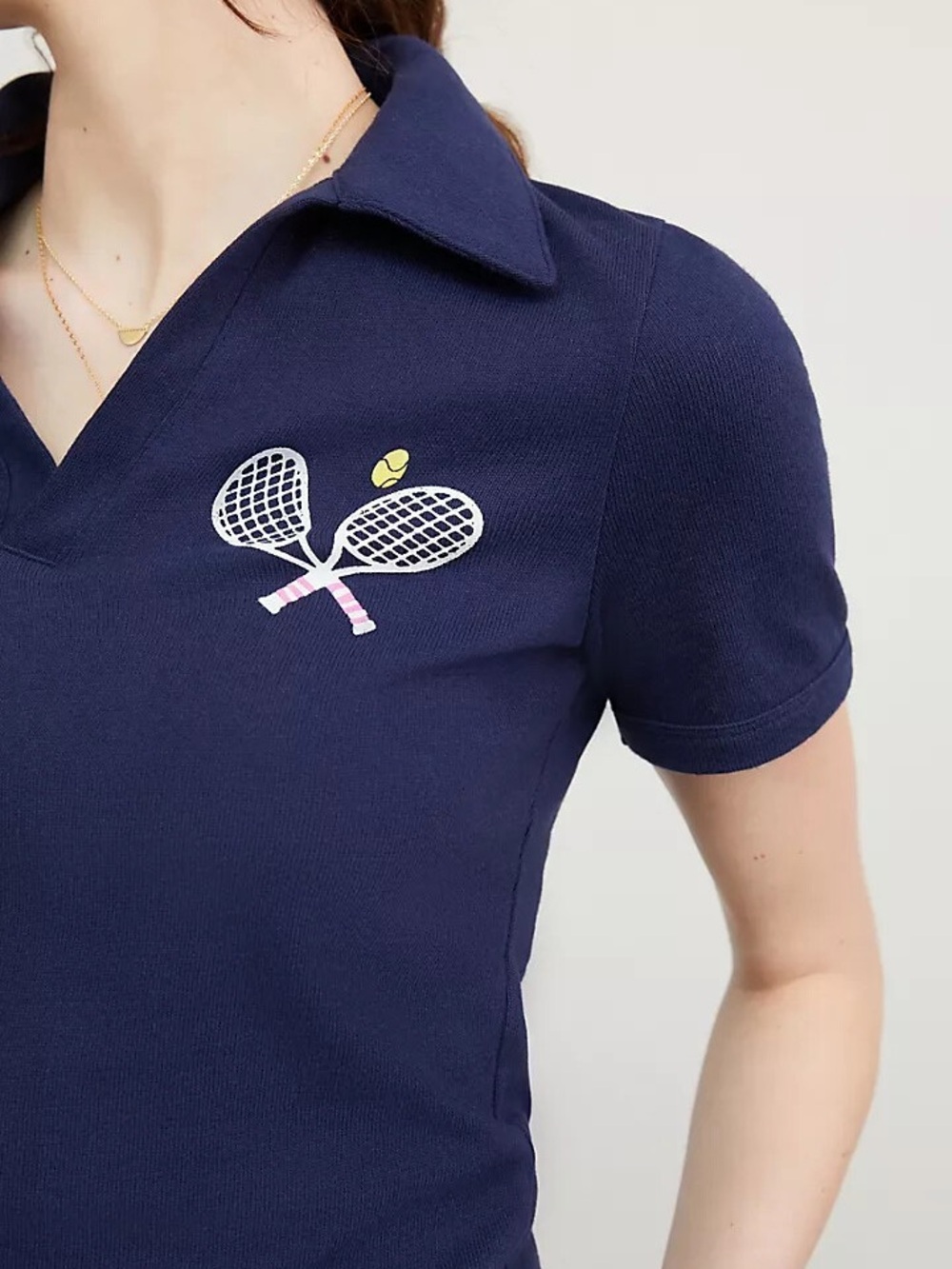 Maeve Anthropologie Newport Polo Top Tennis Racket Navy Cotton Preppy Large